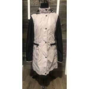 Laundry by Shelli Segal hooded trench coat black/light taupe women's size M